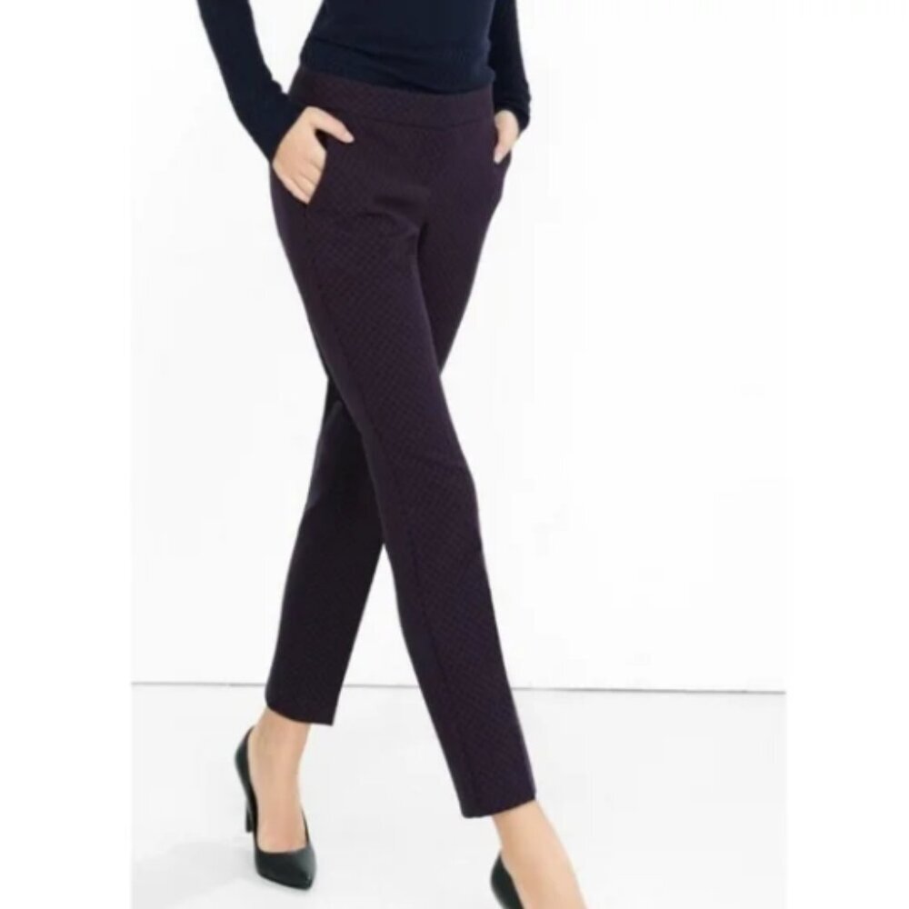 Express Women's Columnist Mid Rise Ankle Pant Navy Berry Diamond Pattern Size 6
